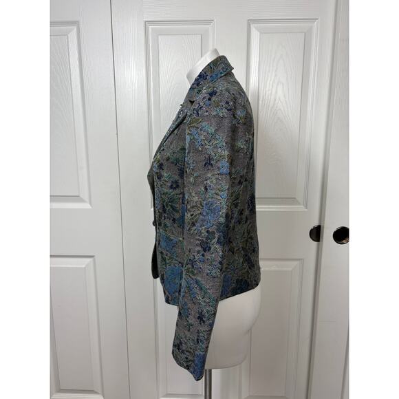 Lovely by Mitchell Gross Women's Blue Floral Tweed Embellished Blazer Size 6 NWT - Picture 5 of 10